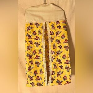 Vintage 60’s/70’s Diaper Stacker Hanger Yellow W Teddy Bear Print & Eyelet Trim.
